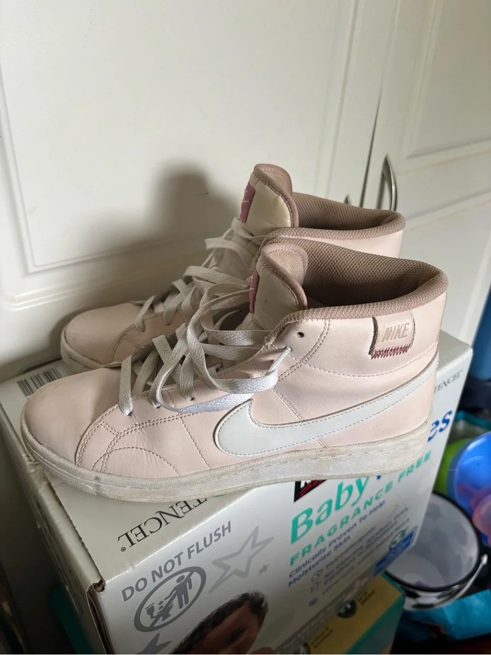 Nike Women's Mid-Top Sneakers in Pale Pink and White